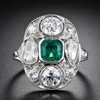 Art Deco Emerald and  Diamond  Ring