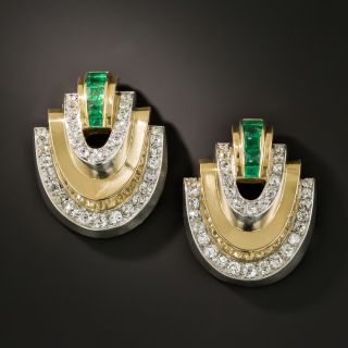 Art Deco Emerald and Diamond Twin Clips - 2