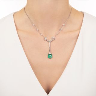 Art Deco Emerald Cabochon And Diamond Necklace