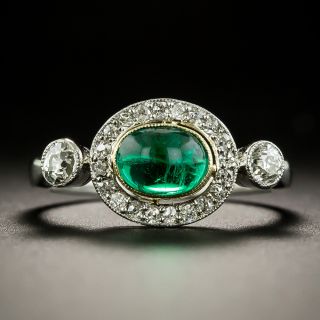 Art Deco Emerald Cabochon and Diamond Ring - 1