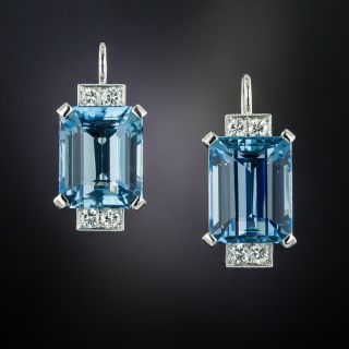 Art Deco Emerald-Cut Aquamarine and Diamond Earrings - 5