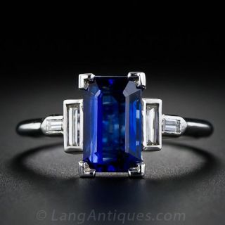 Art Deco Emerald-Cut Sapphire and Diamond Ring