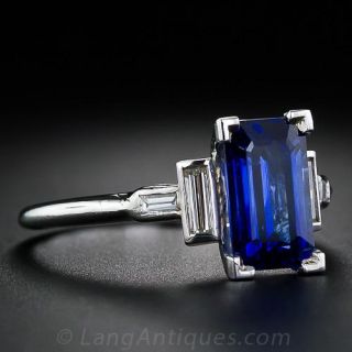 Art Deco Emerald-Cut Sapphire and Diamond Ring