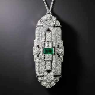 Art Deco Emerald, Diamond and Onyx Pendant/Brooch - 1
