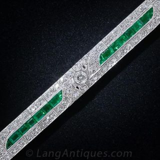 Art Deco Emerald Diamond Line Bracelet  - 1