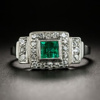 Art Deco Emerald Diamond Platinum Ring - 2