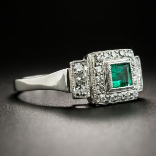 Art Deco Emerald Diamond Platinum Ring
