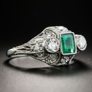 Art Deco Emerald Diamond Platinum Ring
