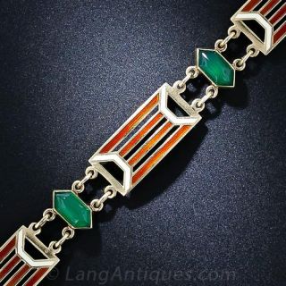 Art Deco Enamel and Chrysprase Bracelet