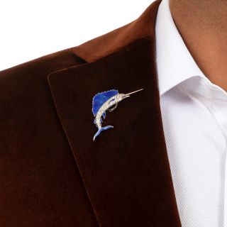 Art Deco Enamel and Diamond Sailfish Brooch