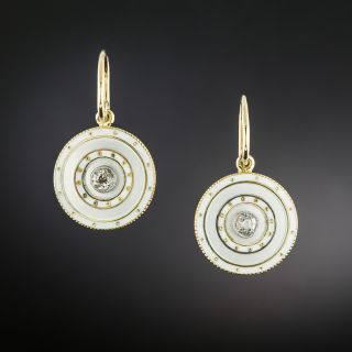 Art Deco Enamel, Diamond and Mother-of-Pearl Dangle Earrings - 2