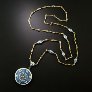 Art Deco Enamel Locket Necklace by Henry Blank - 3