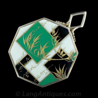 Art Deco Enameled Comb and Mirror Set