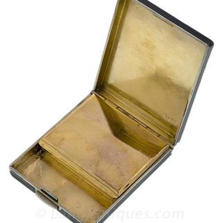 Art Deco Enameled Compact with Carved Jade