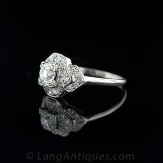 Art Deco Engagement Ring with .62 Carat European Cut Diamond