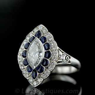 Art Deco Engagement Ring with Diamonds and Sapphires