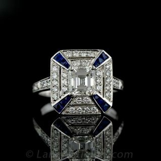 Art Deco Engagement Ring with Diamonds and Sapphires - 1