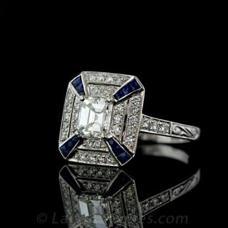 Art Deco Engagement Ring with Diamonds and Sapphires