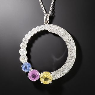 Art Deco Fancy Sapphire and Diamond Circle Pendant - 6