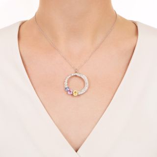 Art Deco Fancy Sapphire and Diamond Circle Pendant