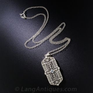 Art Deco Filigree and Aquamarine Pendant