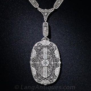 Art Deco Filigree and Diamond Necklace