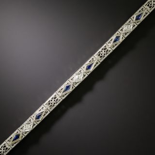 Art Deco Filigree Diamond and Sapphire* Bracelet by Granbery  - 3
