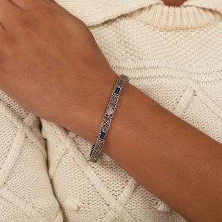 Art Deco Filigree Diamond and Synthetic Sapphire Bracelet 