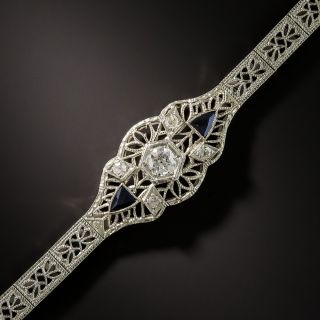 Art Deco Filigree Diamond and Synthetic Sapphire Bracelet