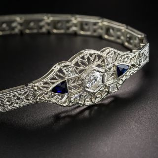 Art Deco Filigree Diamond and Synthetic Sapphire Bracelet