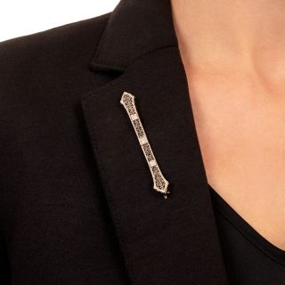 Art Deco Filigree Diamond Bar Pin by Brod & Company