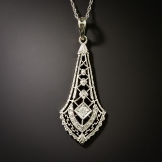 Art Deco Filigree Diamond Drop Necklace - 5