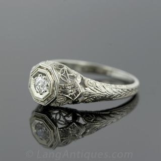 Art Deco Filigree Diamond Engagement Ring