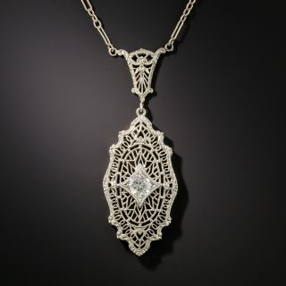 Art Deco Filigree Diamond Pendant Necklace