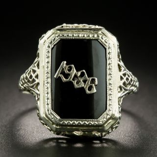 Art Deco Filigree Onyx 1936 Ring - 2