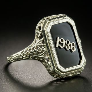 Art Deco Filigree Onyx 1936 Ring