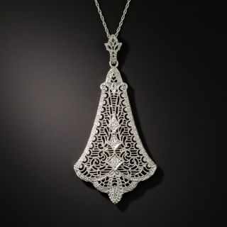 Art Deco Filigree Pendant Necklace - 2