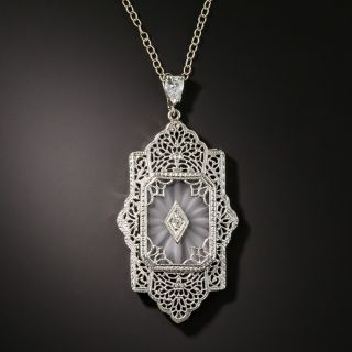 Art Deco Filigree Quartz and Diamond Pendant - 2