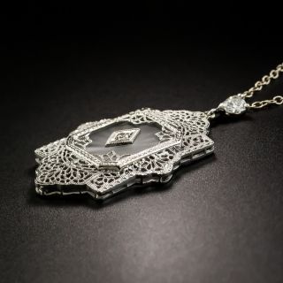 Art Deco Filigree Quartz and Diamond Pendant