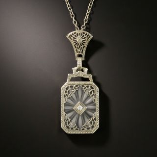 Art Deco Filigree Quartz and Diamond Pendant by Abel Brothers - 2