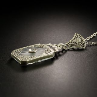 Art Deco Filigree Quartz and Diamond Pendant by Abel Brothers