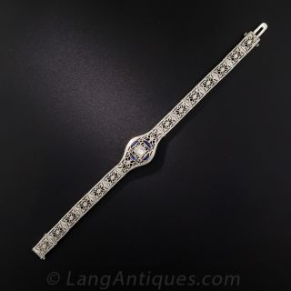 Art Deco Filigree Synthetic Sapphire and Diamond Bracelet