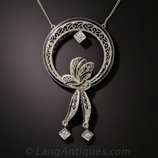 Art Deco Filigree Wreath Necklace  - 2