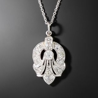 Art Deco Fleur-De-Lys Diamond Drop Pendant - 2
