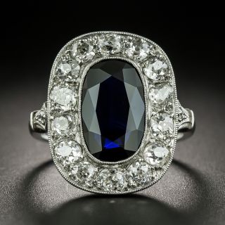 Art Deco French 3.87 Carat No-Heat Sapphire and Diamond Halo Ring - 2
