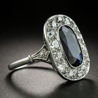 Art Deco French 3.87 Carat No-Heat Sapphire and Diamond Halo Ring