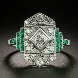 Art Deco French Cut Diamond and Emerald Dinner Ring - 2