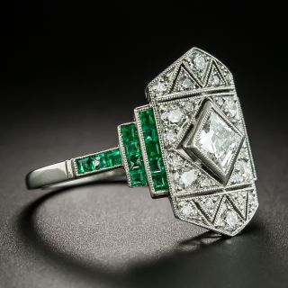 Art Deco French Cut Diamond and Emerald Dinner Ring