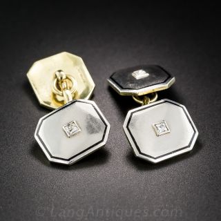 Art Deco French-Cut Diamond and Enamel Cufflinks - 1