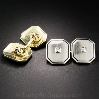 Art Deco French-Cut Diamond and Enamel Cufflinks by L.E. Garrigus
